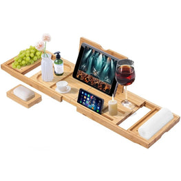 Extendable Bamboo Bath Caddy Tray — Spa Night Essential