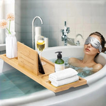Extendable Bamboo Bath Caddy Tray — Spa Night Essential